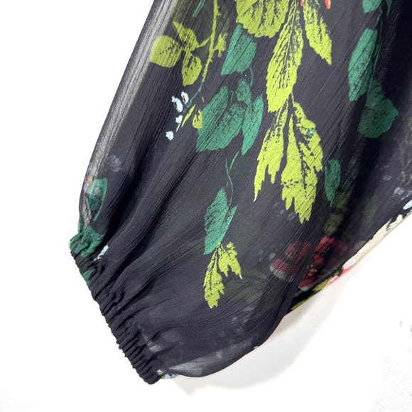 LOFT black Floral Long Sleeve Tie Waist Dress Sz L - Picture 8 of 14